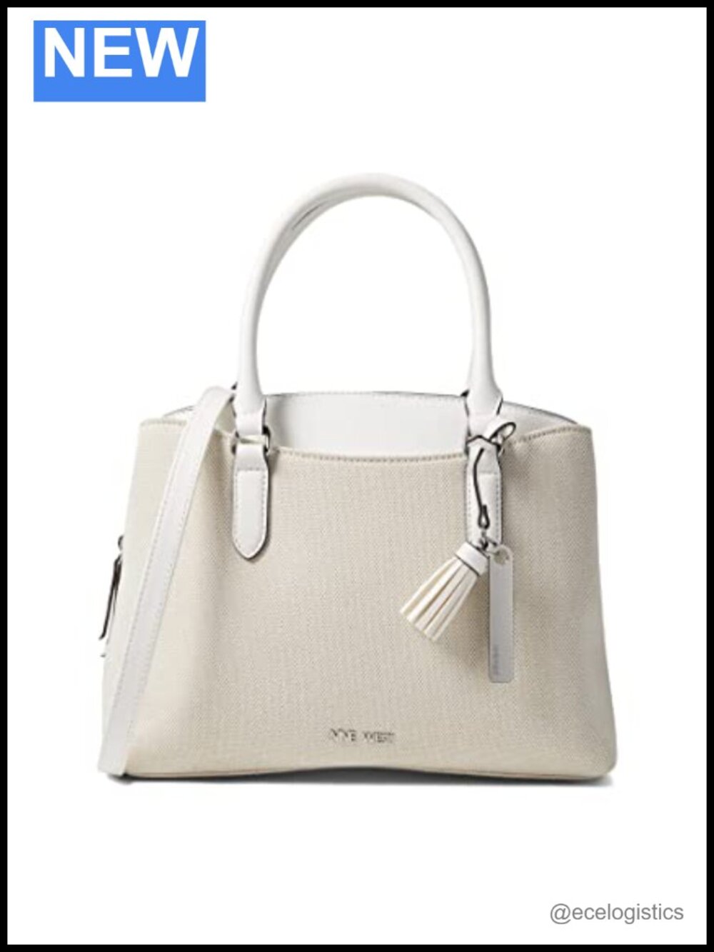 Nine West Dome Satchel Purse PVC Beige Crossbody Bag